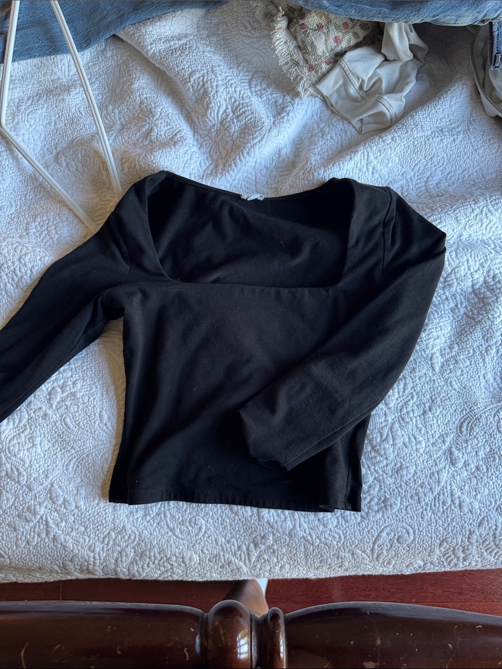 Garage Black Square Neck Long Sleeve Women's Top